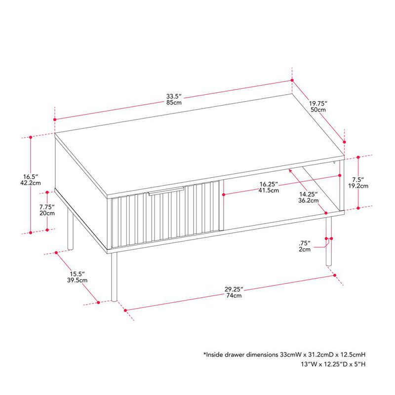 CorLiving Lysander Black Fluted Coffee Table