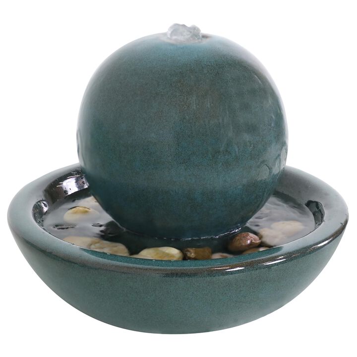 Sunnydaze Ceramic Indoor Water Fountain with Orb - 7 in