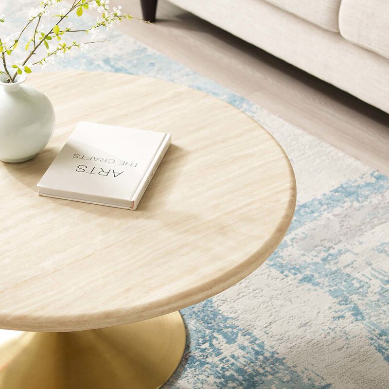 Lippa 36&rdquo; Round Faux Travertine Coffee Table image number 7