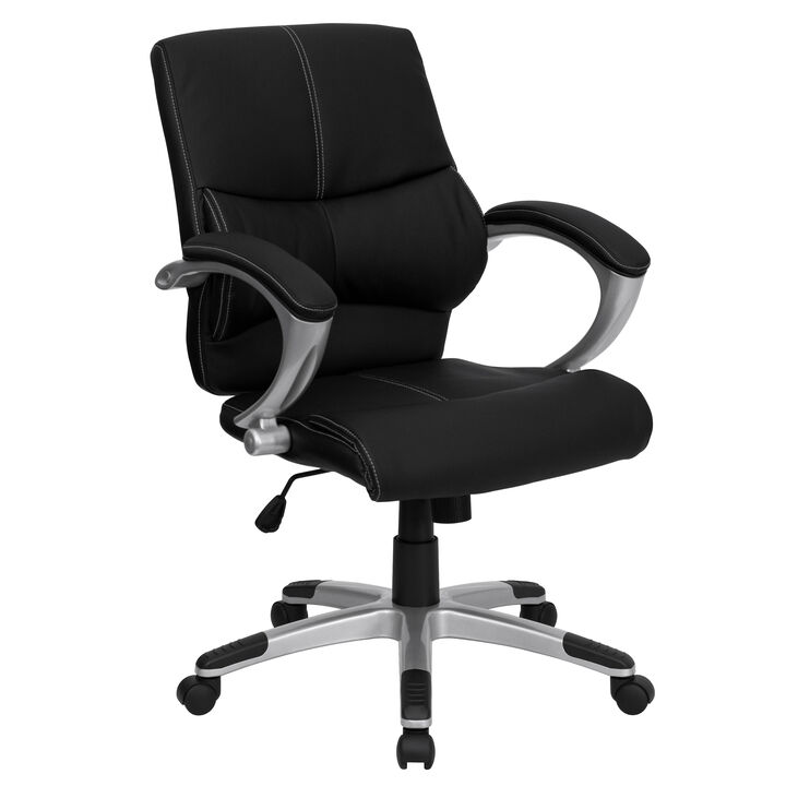 Bodie Mid-Back Black LeatherSoft Contemporary Swivel Manager's Office Chair with Arms