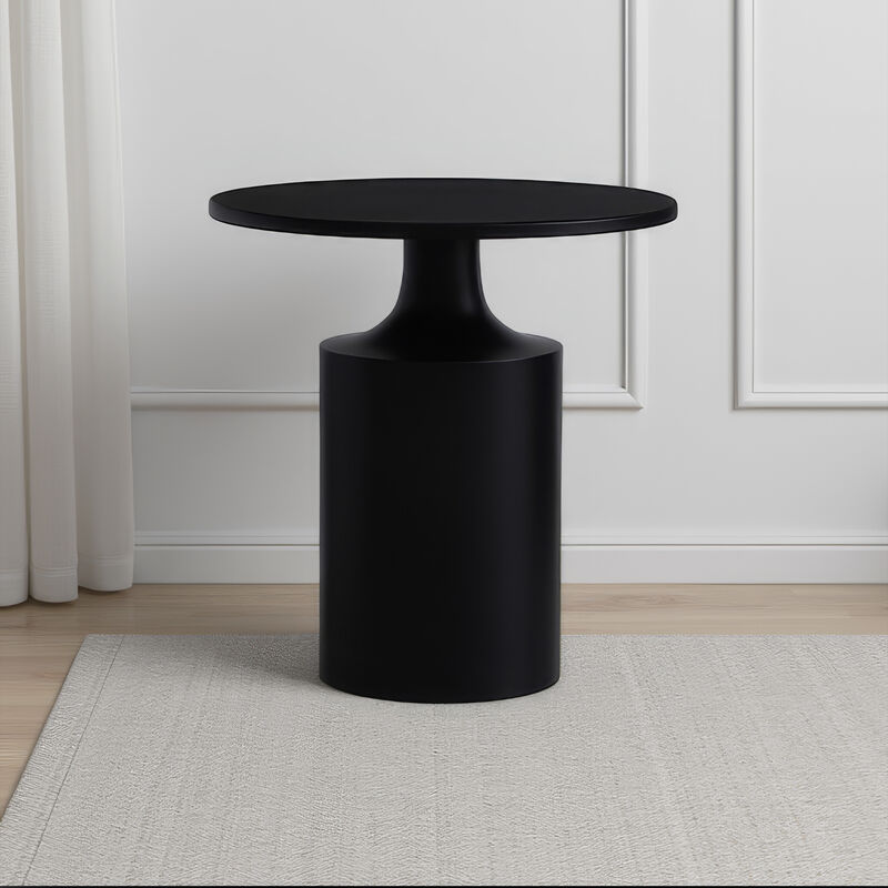 Zoe 20 Inch Modern Round Iron Side Table with Pedestal Base, Matte Black