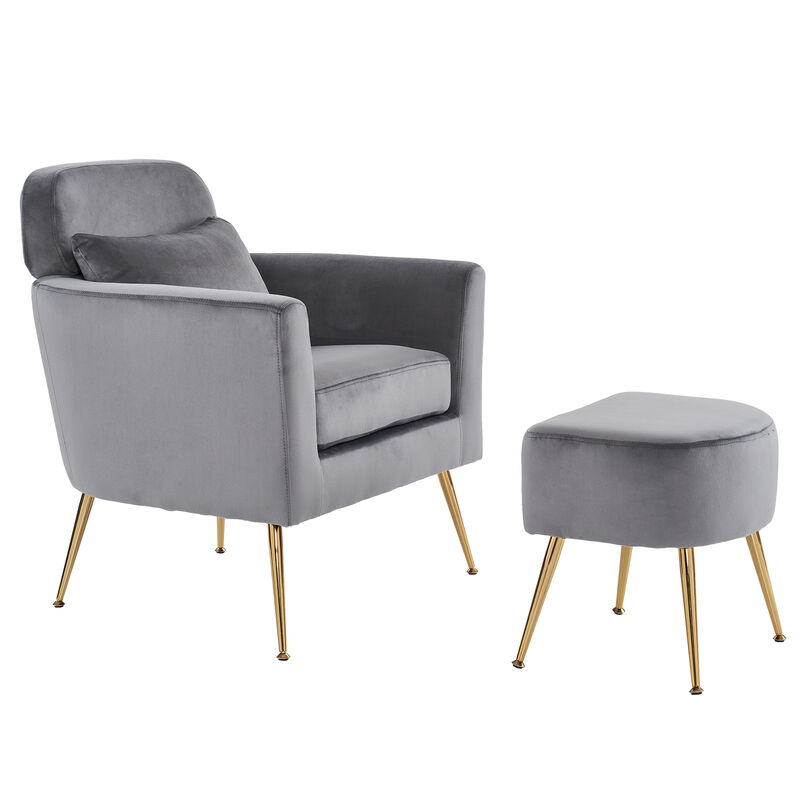 Single Leisure Chair with Footrest & Pedals Cozy Flannelette Upholstered Indoor Lounge Chair