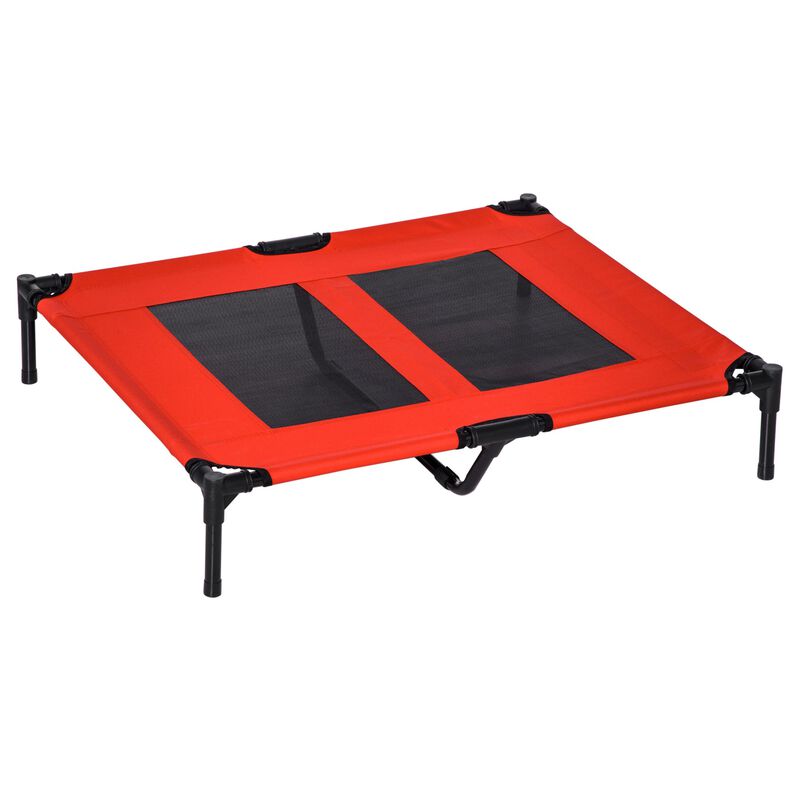 Canine Cooling Station: 36"x30" Red Elevated Mesh Dog Bed for Summer