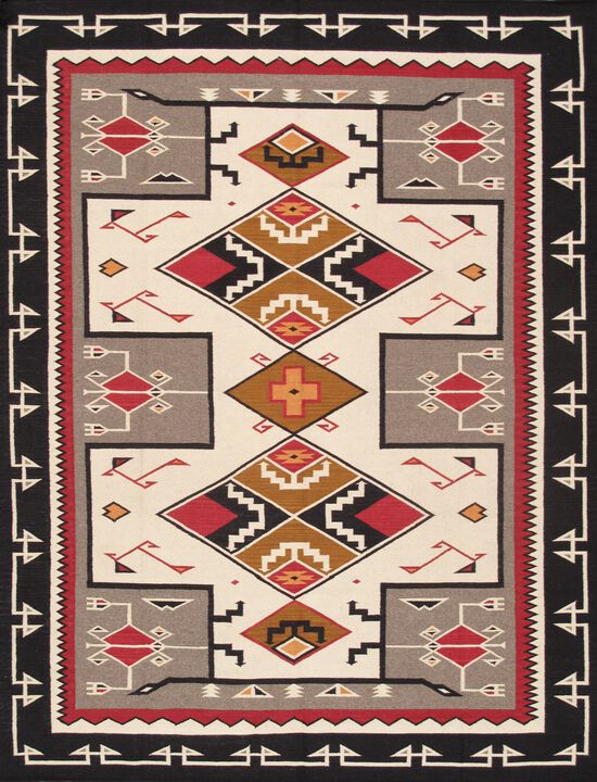 Pasargad Home Tuscany Geometric 100% Wool Ivory/Multi Area Rug- 8' 0'' X 9' 9''