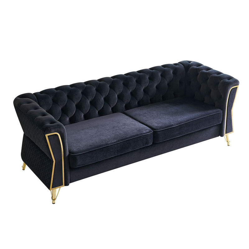 Modern Tufted Velvet Sofa For Living Room Black Color image number 2