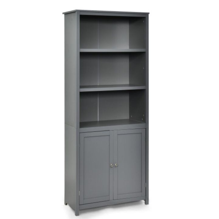 Standing Wooden Bookcase with  3 Tier Open Book Shelving and Double Doors