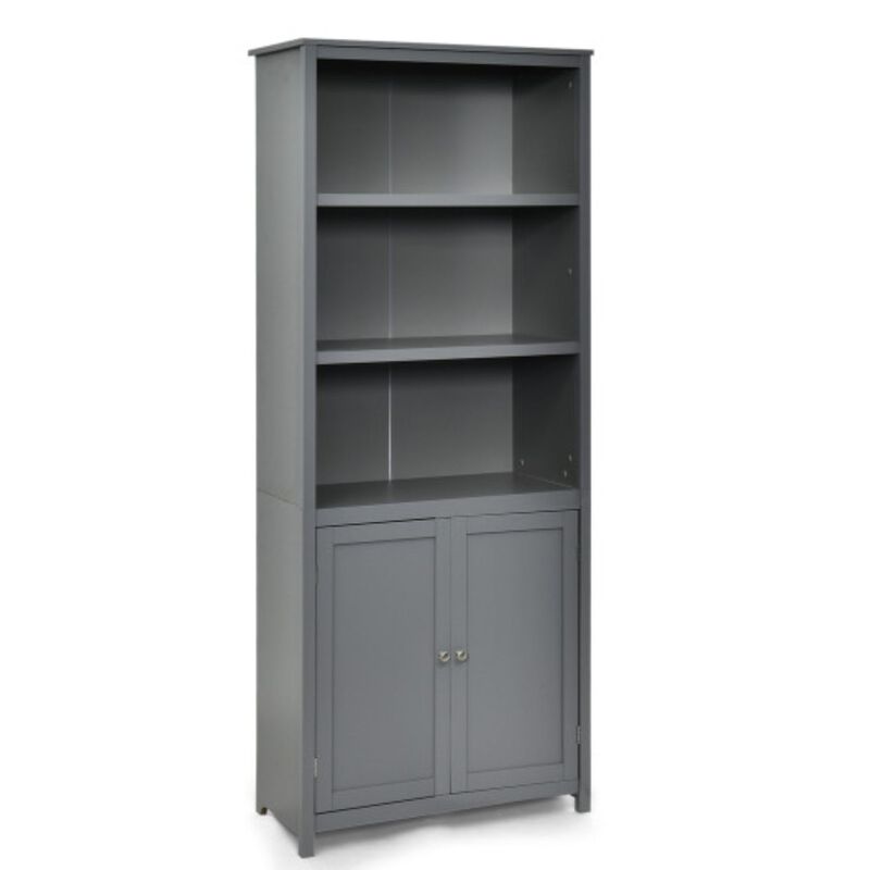 Standing Wooden Bookcase with  3 Tier Open Book Shelving and Double Doors
