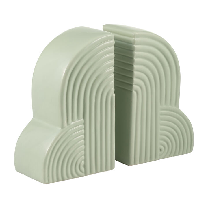 Cer, S/2 13x10" Arches Bookends, Cucumber