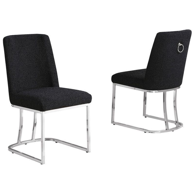 Best Quality Furniture Black With Silver Chrome Base Side Chairs, Set Of 2