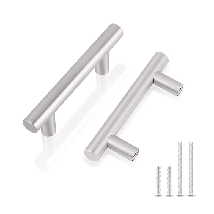 Gobrico 10 Pack Cabinet Handles 2-1/2 Inch Hole Centers, T Bar Brushed Nickel Cabinet Knobs, Stainless Steel Drawer Pulls Dress