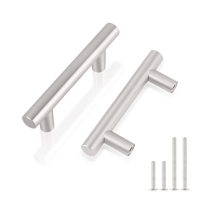 Gobrico 10 Pack Cabinet Handles 2-1/2 Inch Hole Centers, T Bar Brushed Nickel Cabinet Knobs, Stainless Steel Drawer Pulls Dress