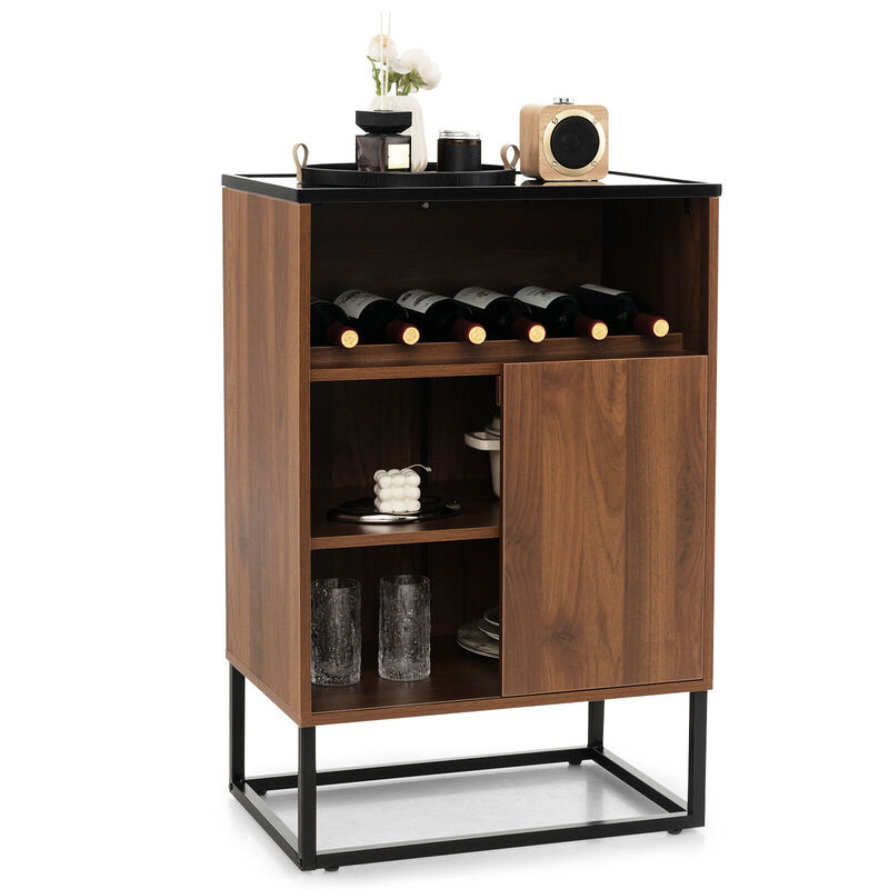 Wine Storage Cabinet Buffet Sideboard with Adjustable Shelf and Sliding Door-Brown