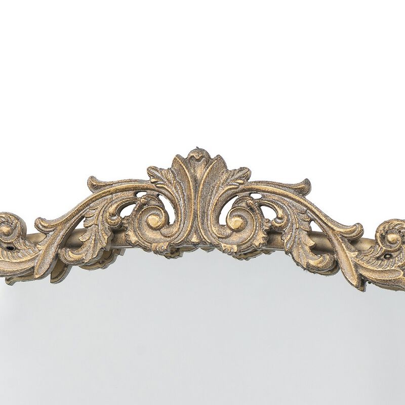 Kea 66 Inch Wall Mirror, Gold Curved Metal Frame, Ornate Baroque Design