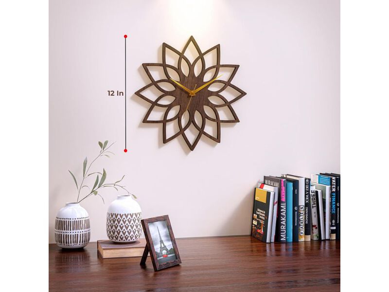 12 Inch Silent Wall Clock - Battery Operated Wood Mandala Decor for Living Room image number 2