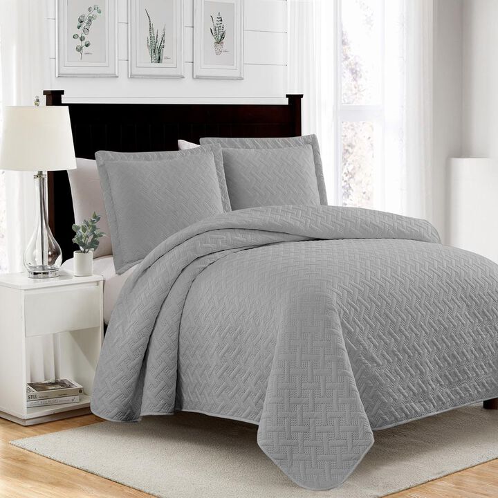 RT Designers Collection Bella 3pc Pinsonic Premium Quality All Year Round Quilt Set for Revitalize Bedroom King Silver