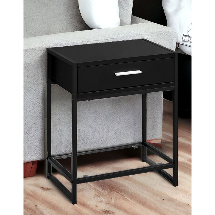 Minimalist Glass and Metal End Table &ndash; Accent Side Table with Storage Drawer