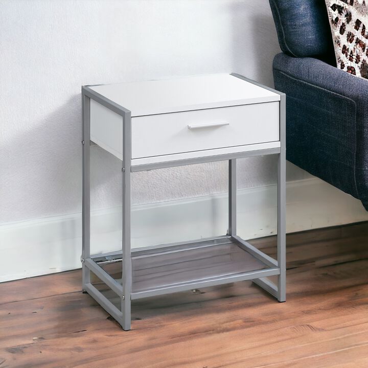 Minimalist Glass and Metal End Table &ndash; Accent Side Table with Storage Drawer