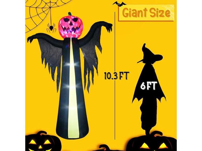 10.3FT Halloween Inflatable Pumpkin Ghost &ndash; Giant Blow-Up Yard Decor with LED Lights & Scary Sound for Outdoor Holiday Display image number 1