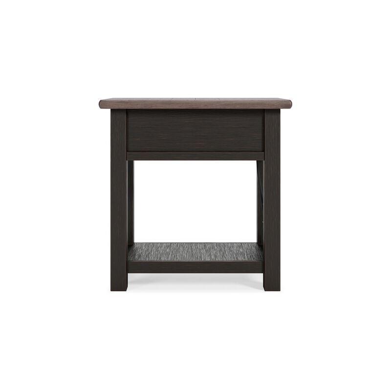 24 Inch Side End Table, Black Wood Base, Power Socket and USB Chargers-Benzara