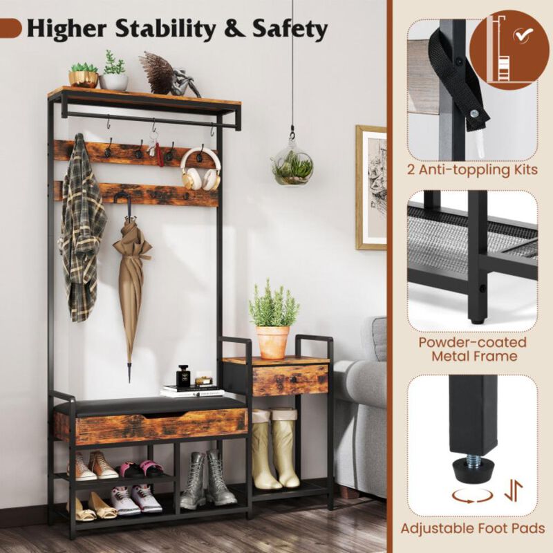 Hivvago 70 Inch Hall Tree with Shoe Storage Bench Freestanding Coat Rack