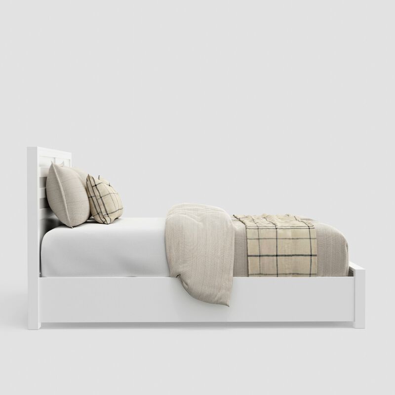 Fery California King Storage Bed, Panel Headboard, White Pine Wood - Benzara image number 2