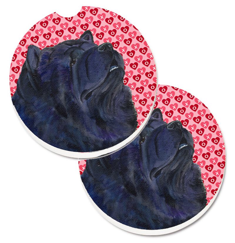 Caroline's Treasures Chow Hearts Love & Valentine's Day Portrait Set of 2 Cup Holder Car Coasters SS4501CARC, 2.56, Multicolor image number 0