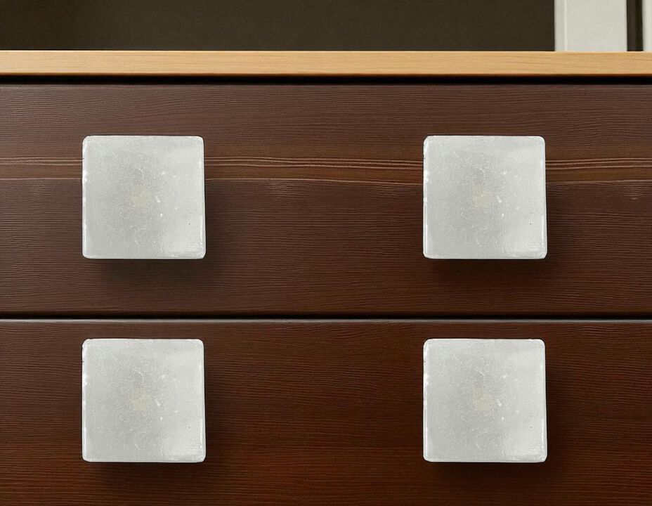 HomeRoots Set of Six White Square Knob Stone Drawer Pull Knobs