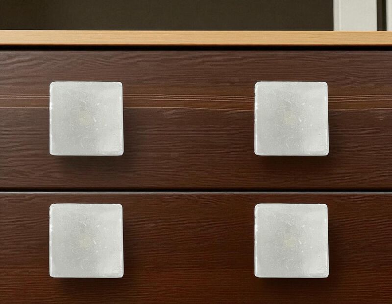 HomeRoots Set of Six White Square Knob Stone Drawer Pull Knobs image number 1