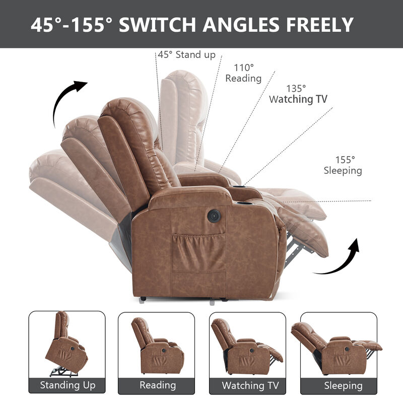 Infinite Position Power Lift Recliner Chair, Heavy Duty Motion Mechanism with Massage and Lumbar Heating image number 6