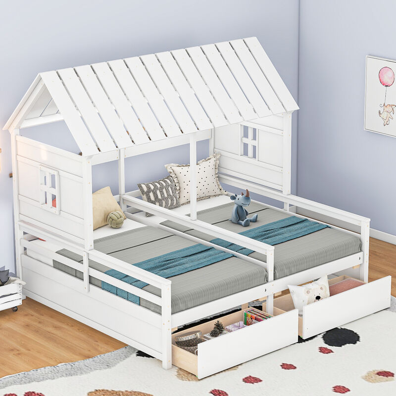 Merax House Platform Beds with Two Drawers