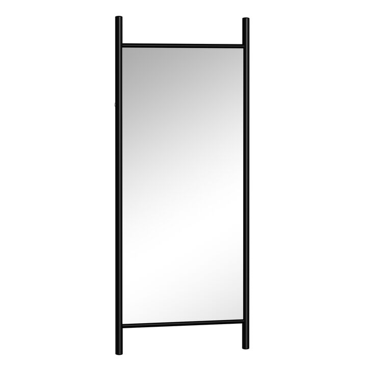 HomeRoots 71" Black Wood Leaning Ladder Framed Full Length Mirror