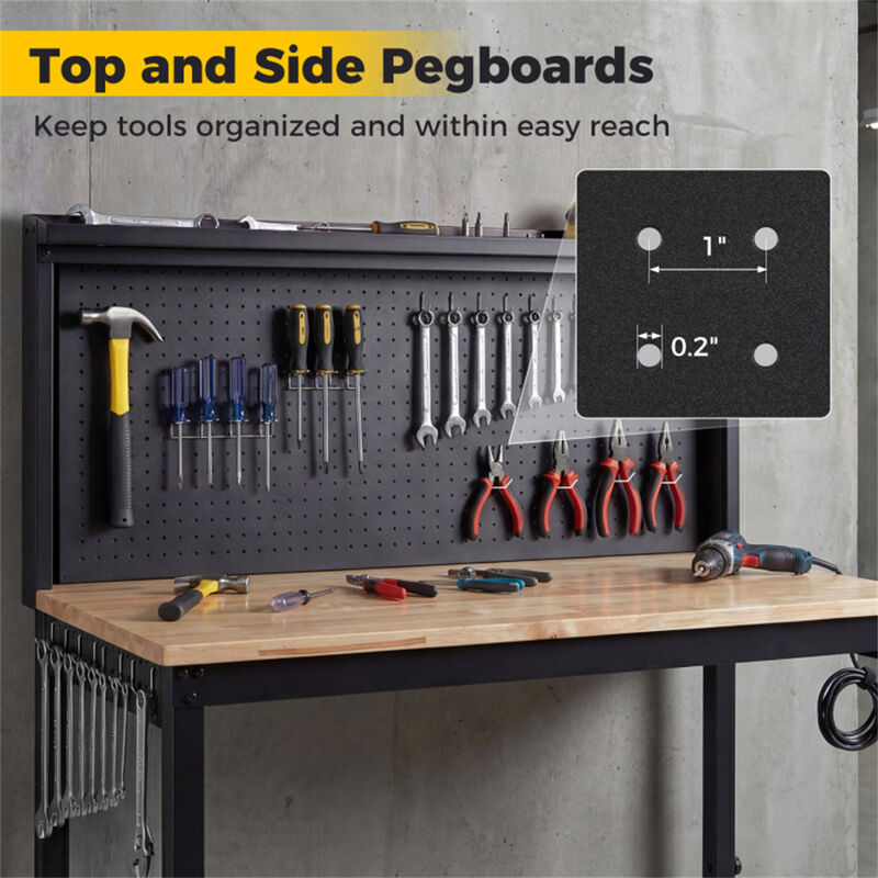 48 Inch Heavy Duty Workbench with AC/USB Outlets and Pegboard image number 6