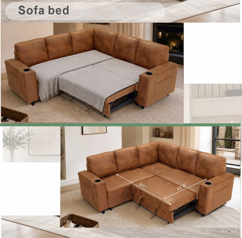 Lelork L-Shape Sectional Sleeper sofa image number 6
