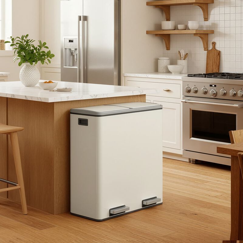 Dual Compartment Trash Can with Hinged Airtight Lids Kitchen Bin image number 6