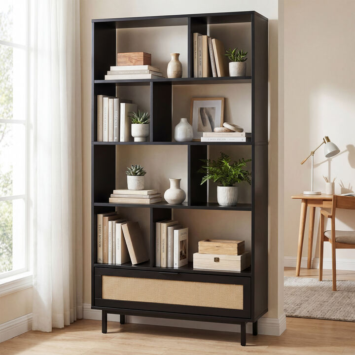64 Inch Bookcase with 8 Open Cubes Storage Organizer Shelf