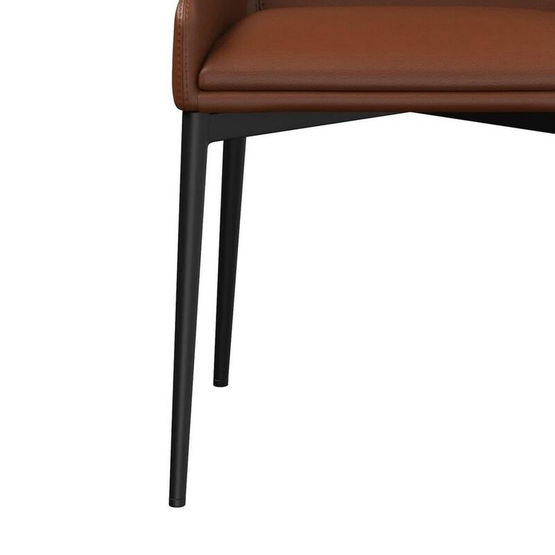 21 Inch Dining Chair, Set of 2, Sleek Black Base, Vegan Leather, Cognac - Benzara