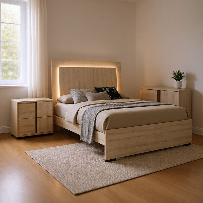 Queen Bedroom Set, White Wash, Chrome, 3 Piece Set with 2 Nightstands image number 8