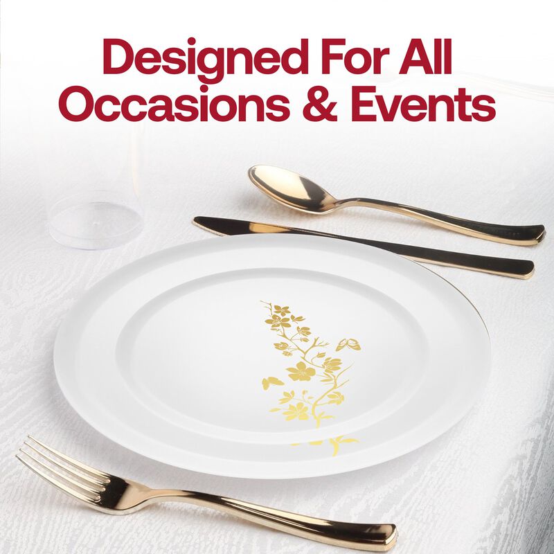 White with Gold Floral Plastic Wedding Value Set (60 Sets) image number 6