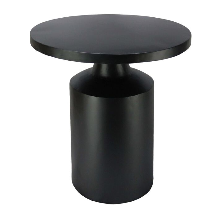 Zoe 20 Inch Modern Round Iron Side Table with Pedestal Base, Matte Black-Benzara