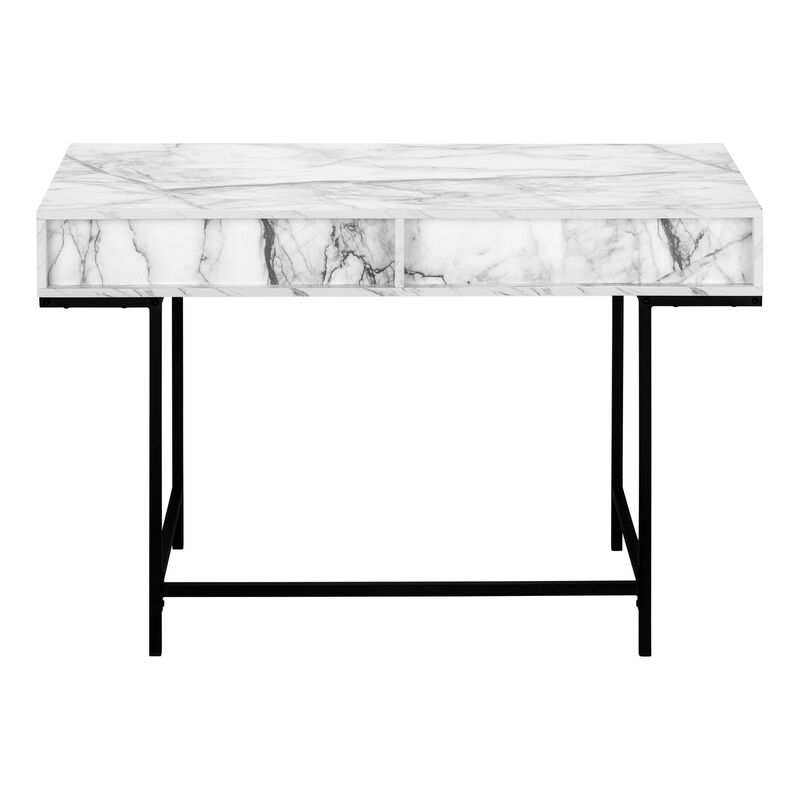 HomeRoots 47" White and Black Wood and Metal H-Shape Computer Desk With Two Drawers image number 3