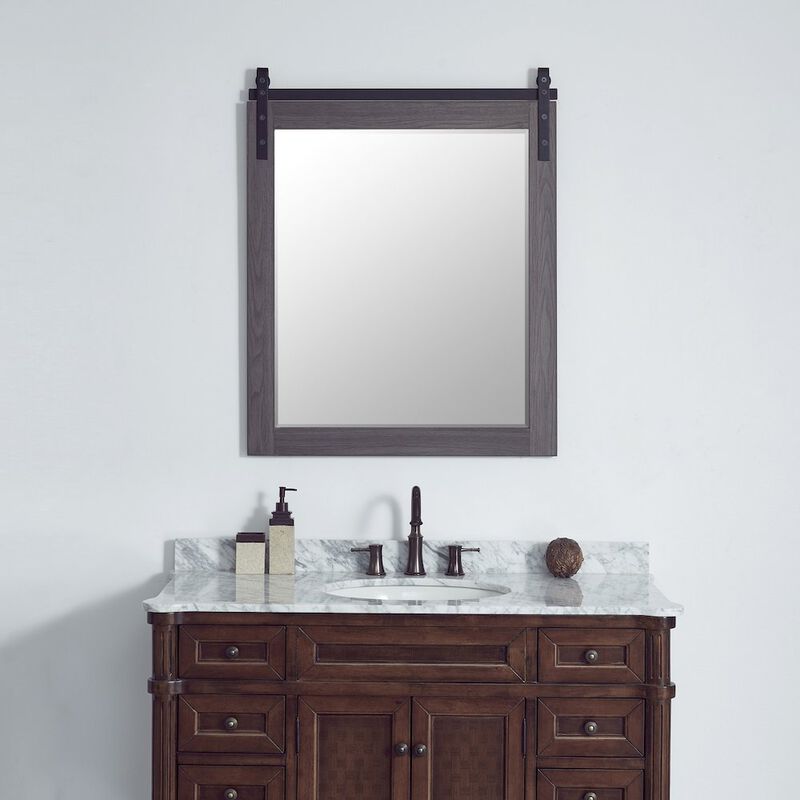 Vinnova Design Cortes 32 Rectangular Bathroom Vanity Barndoor Wall Mount Mirror in Oak