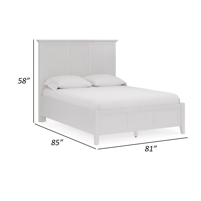 Fritz King Size Bed, Three Panel Design, Beveled Top, Brilliant White Wood - Benzara