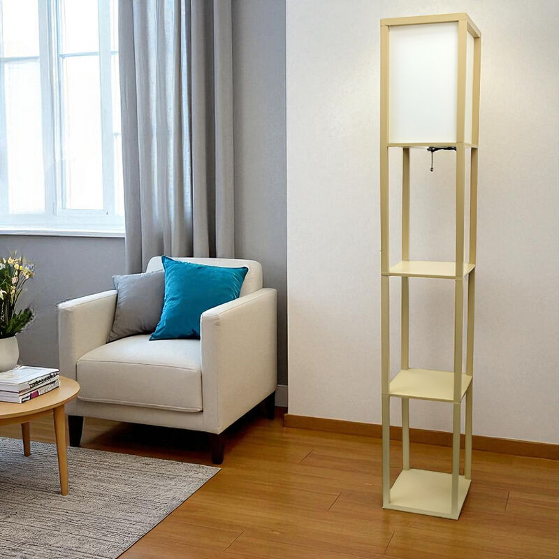 Oriental-Inspired Standing Floor Lamp with Tan Shade for Home Décor