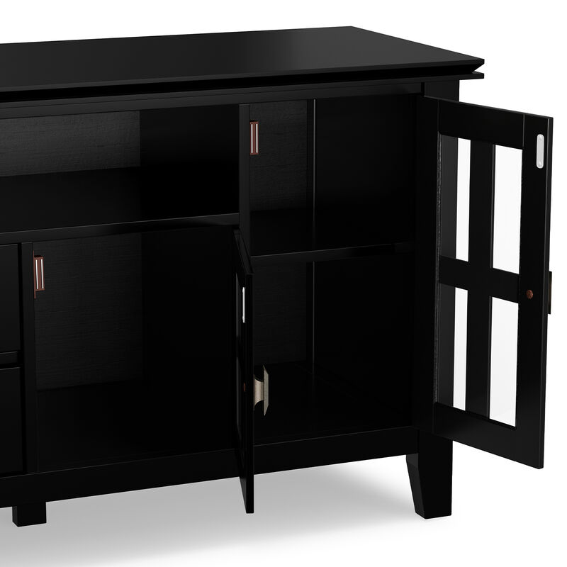 Artisan SOLID WOOD 72 inch Wide Transitional TV Media Stand in Black For TVs up to 80 inches