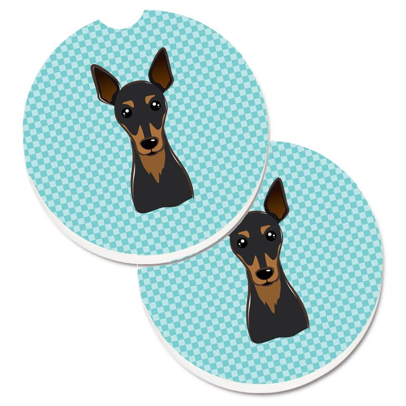 Caroline's Treasures Checkerboard Blue Min Pin Set of 2 Cup Holder Car Coasters BB1178CARC, 2.56, Multicolor