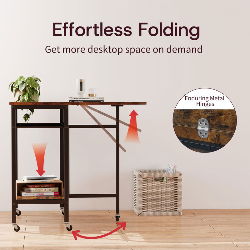 Expandable Folding Dining Table with Laptop Tray, Wine Rack, and Casters-Rustic Brown image number 5