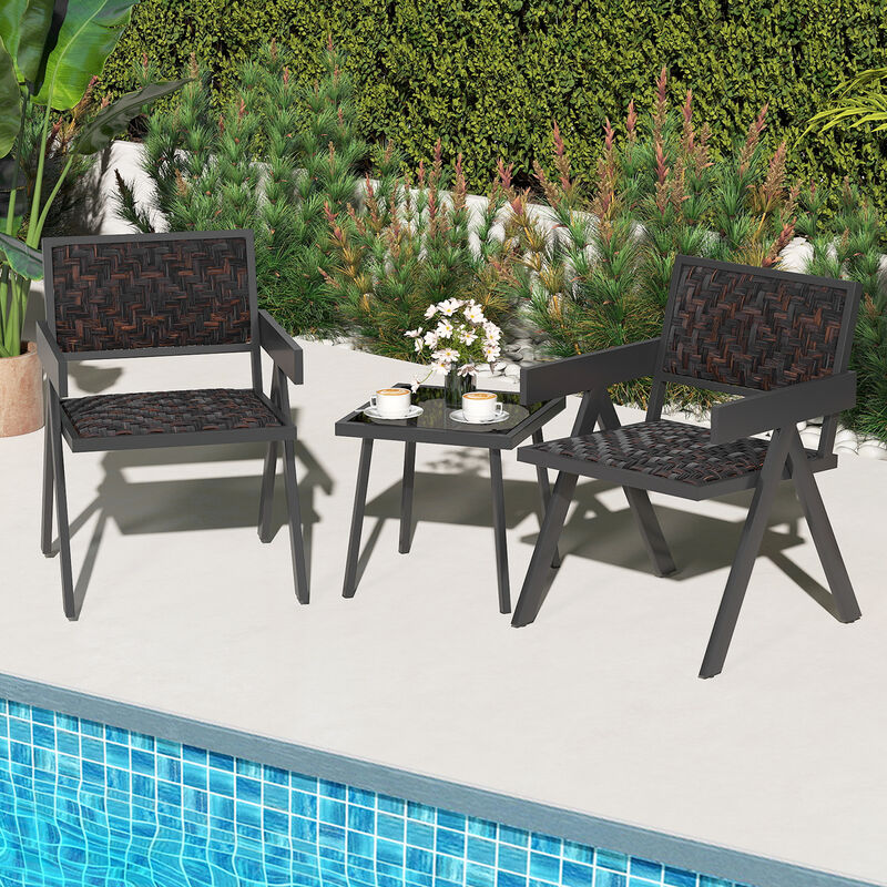 3-Piece PE Wicker Outdoor Seating Set with Quick-Dry Cushions for Patio or Balcony
