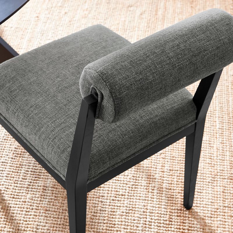 Modway Kai Upholstered Dining Chair with Wood Legs in Charcoal Black - Modern Dining Room Chair with Fabric Rolled Backrest and Seat - Wood Fabric Side Chair for Dining Room, Kitchen image number 4