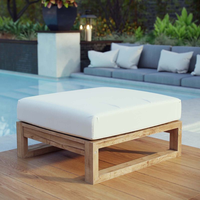 Upland Outdoor Patio Teak Ottoman In Natural White image number 3