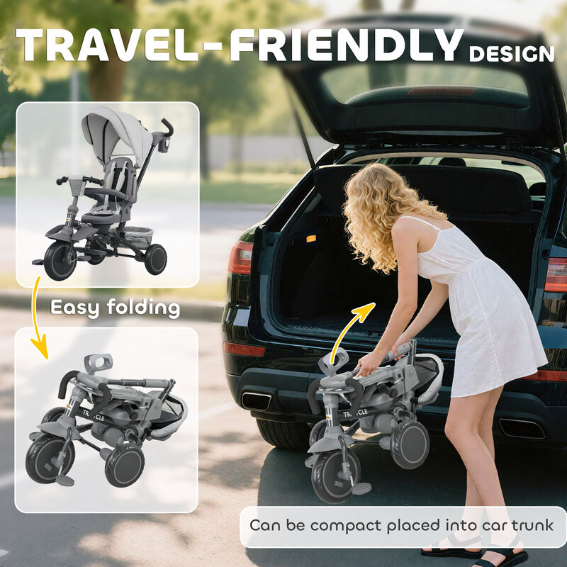 BreeBe 6 in 1 Kids Tricycle with Adjustable Push Handle, Removable Canopy, Reversible Seat image number 7